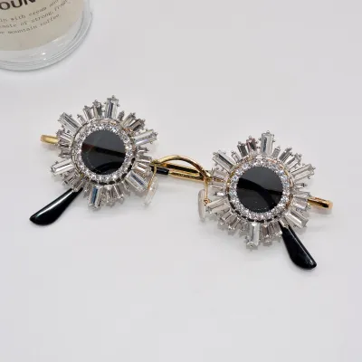 Kids Personalized Rhinestone-Encrusted Round Frame Sunscreen Glasses with Resin Lens