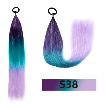 Gold And Silver Braid Color Gradient Ponytail Women Wig Hair Extension