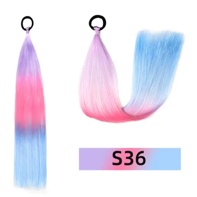 Gold And Silver Braid Color Gradient Ponytail Women Wig Hair Extension