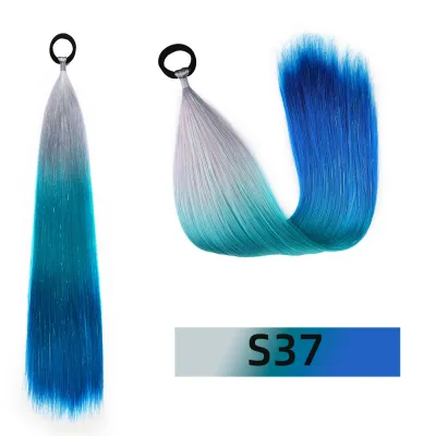 Gold And Silver Braid Color Gradient Ponytail Women Wig Hair Extension
