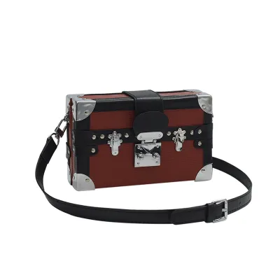 Women Small Square Metal Lock Box PU Crossbody Bag Street Trend