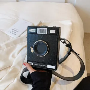 Women Box Shaped Pu Leather Camera Crossbody Bag