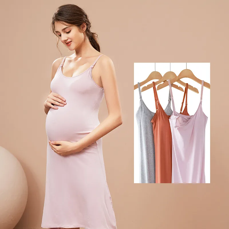 Pregnant Women Casual Strap Breathable Breastfeeding Dress with Hand-Painted Pattern