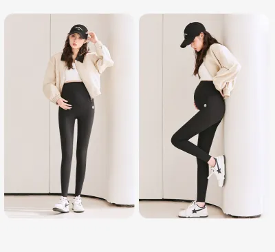 Simple Solid Color High Waist Belly-Supporting Leggings For Pregnant Women