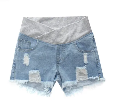 Maternity Denim Shorts Casual Loose High Waist