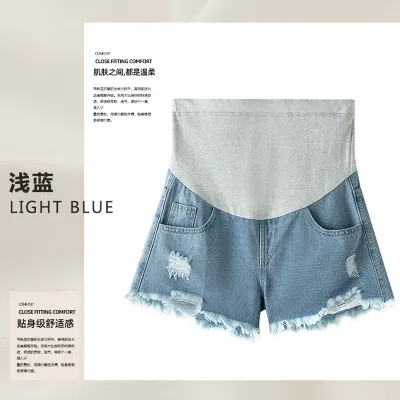 Maternity Denim Shorts Casual Loose High Waist