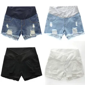 Maternity Denim Shorts Casual Loose High Waist