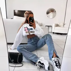 Street Women Fashion Split Straight Jeans
