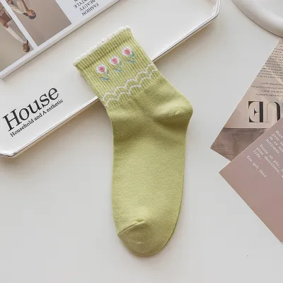 Women Fashion Three-Dimensional Floral Lace Cotton Socks