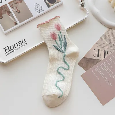 Women Fashion Three-Dimensional Floral Lace Cotton Socks
