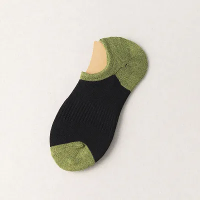 Women Retro Color Block Invisible Silicone Non-Slip Cotton Socks