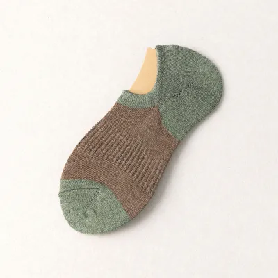 Women Retro Color Block Invisible Silicone Non-Slip Cotton Socks