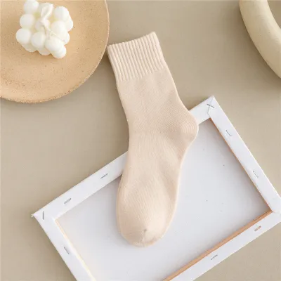 Women Simple Solid Color Thick Towel Cotton Socks