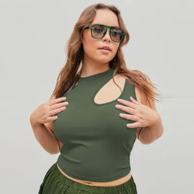 Summer Women Plus Size Casual Hollow Sleeveless Top