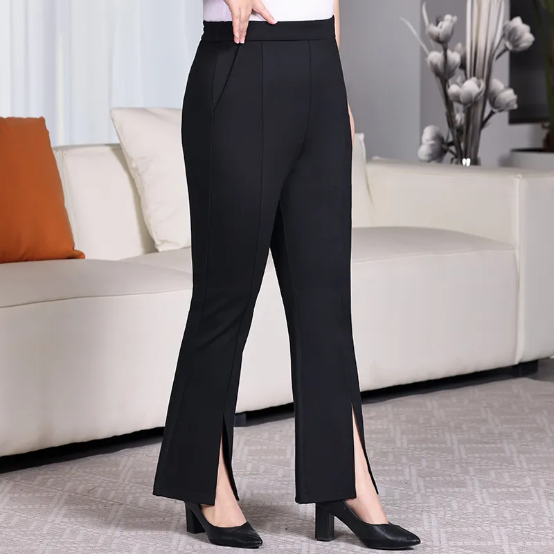 Women Plus Size High Waist Split Micro-Pants in Solid Color