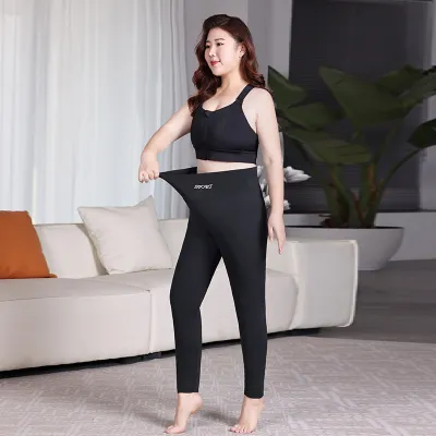 Women Plus Size High Waist Stretch Yoga Pants Solid Color Nylon Bodybuilding Pants
