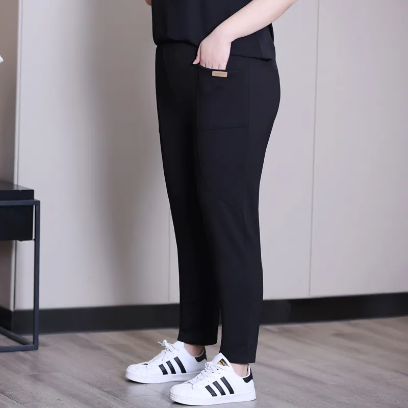 Women Casual High Waist Solid Color Stretch Cotton Hallen Pants