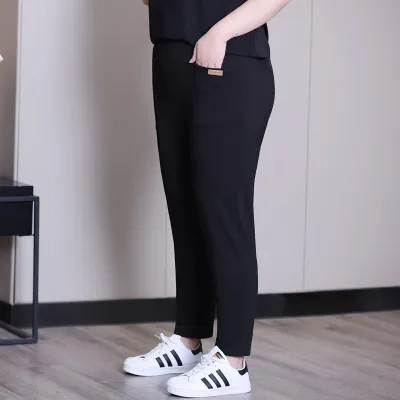 Women Casual High Waist Solid Color Stretch Cotton Hallen Pants