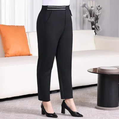 Women Plus Size High Waist Stretch Haren Pants Solid Color