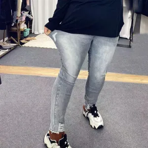 Women Casual Smoke Grey Plus Size Stretch Skinny Denim Jeans