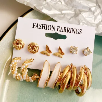 Fashion Geometric Circle Butterfly Love Earrings Set