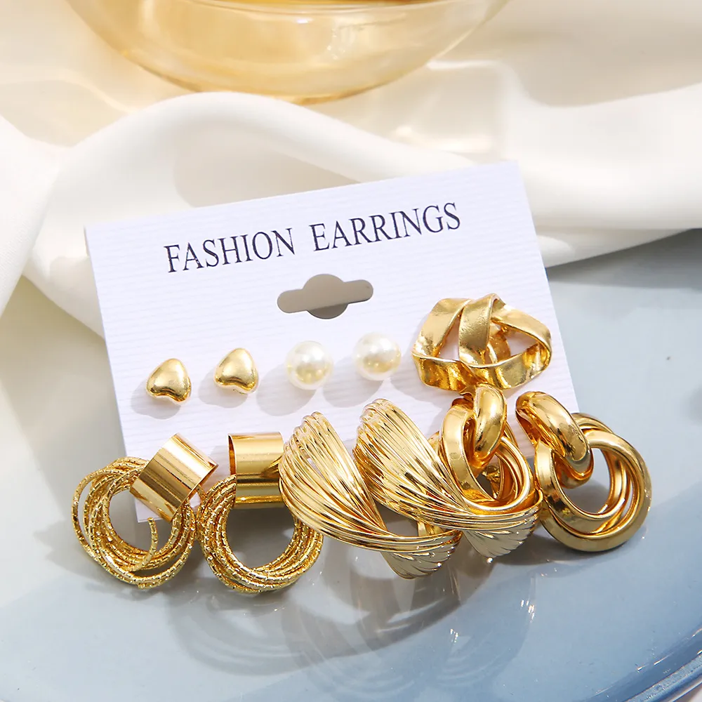 Ins Wind Vintage Geometric Circle Earrings Set