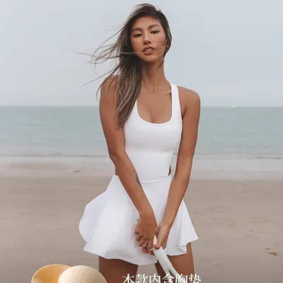 Women Solid Color Hollow Tennis Sport Dress