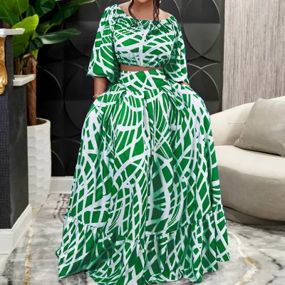 Women Plus Size Elegant Skirt Set with Geometric Pattern