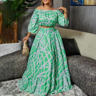Women Plus Size Elegant Skirt Set with Geometric Pattern