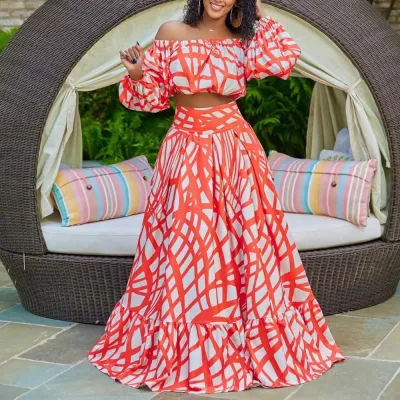 Women Plus Size Elegant Skirt Set with Geometric Pattern