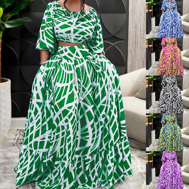 Women Plus Size Elegant Skirt Set with Geometric Pattern