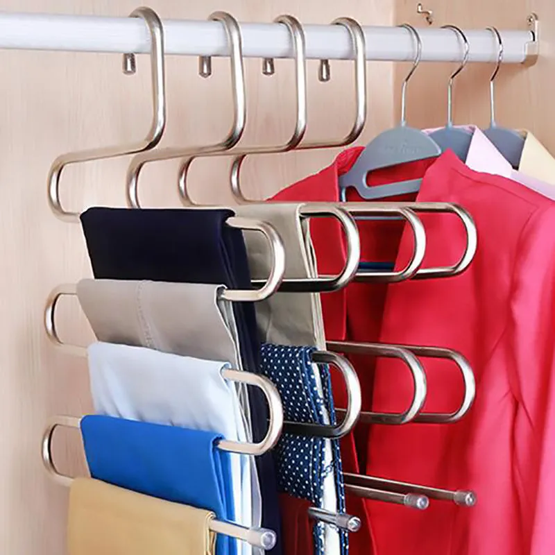 Simple Multifunctional S-Shaped Non-Slip Storage Metal Hanger Pants Rack