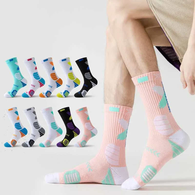 Men Sport Basketball Football Color Block Thickening Mid-Calf Socks