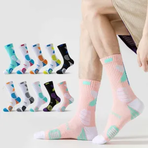 Men Sport Basketball Football Color Block Thickening Mid-Calf Socks