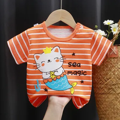 Kids Toddler Boys Girls Casual Cute Sweet Cartoon Print Short Sleeve Cotton T-Shirt