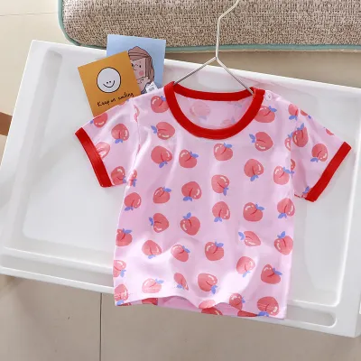 Kids Toddler Boys Girls Casual Cute Sweet Cartoon Print Short Sleeve Cotton T-Shirt