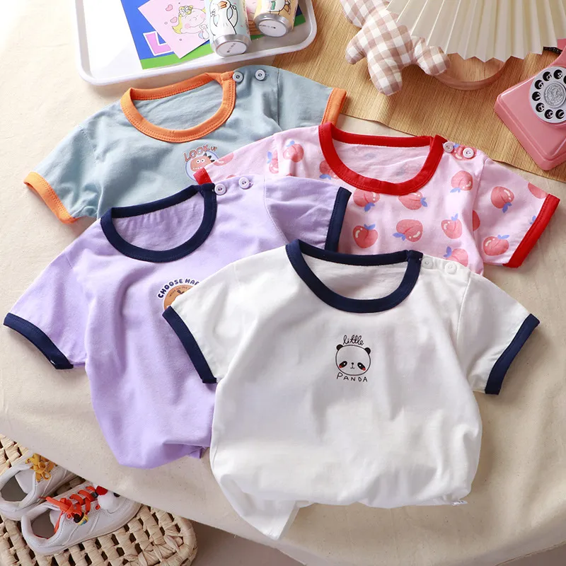 Kids Toddler Boys Girls Casual Cute Sweet Cartoon Print Short Sleeve Cotton T-Shirt