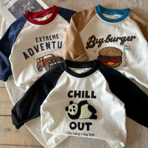Kids Toddler Boys Casual Alphabet Cartoon Long Sleeve Crewneck T-Shirt 100% Cotton
