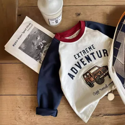 Kids Toddler Boys Casual Alphabet Cartoon Long Sleeve Crewneck T-Shirt 100% Cotton