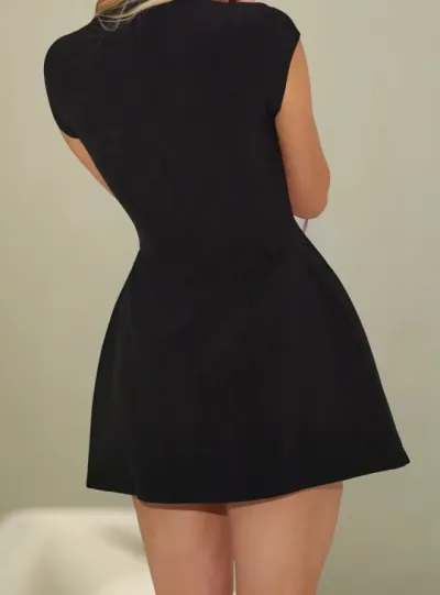 Summer Women Fashion Solid Color Short Sleeve Slim Mini Dress