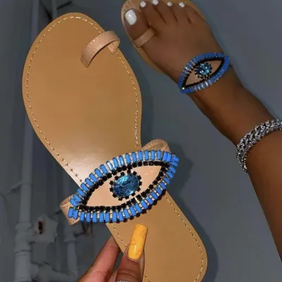 Zapatillas planas con punta redonda y ojos de diamantes de imitación creativos a la moda para mujer