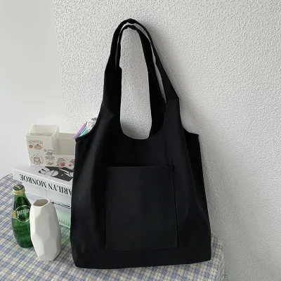Women Trendy Solid Color Large Capacity Canvas Shoulder Tote Bag