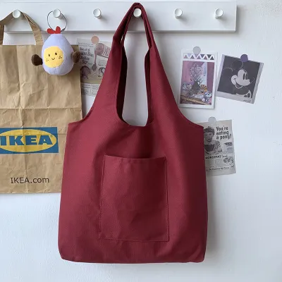 Women Trendy Solid Color Large Capacity Canvas Shoulder Tote Bag