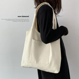Women Trendy Solid Color Large Capacity Canvas Shoulder Tote Bag