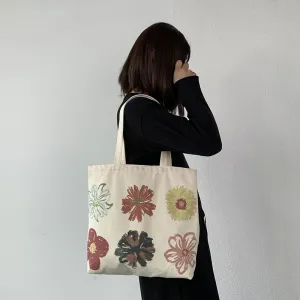 Women Cartoon Painting Canvas Large Capacity Tote Bag Shoulder Bag with Zipper