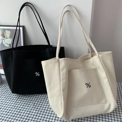 Women Simple Large Capacity Solid Color Canvas Tote Bag