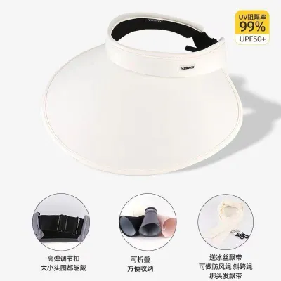 Women Simple Double-Sided Ice Silk Large Brim Empty Top Sun Hat for Sun Protection