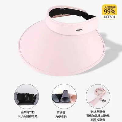 Women Simple Double-Sided Ice Silk Large Brim Empty Top Sun Hat for Sun Protection