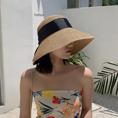 Summer Women Fashion Simple Bow Straw Woven Shade Hat