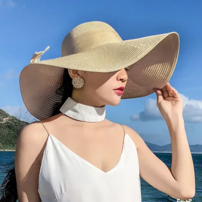 Verano Mujer Moda Protector Solar Sombrero Grande Sombrero De Paja